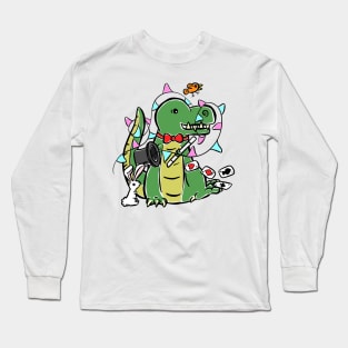 Magician Magic Tyrannosaurus Dinosaur Dino Cartoon Cute Character Long Sleeve T-Shirt